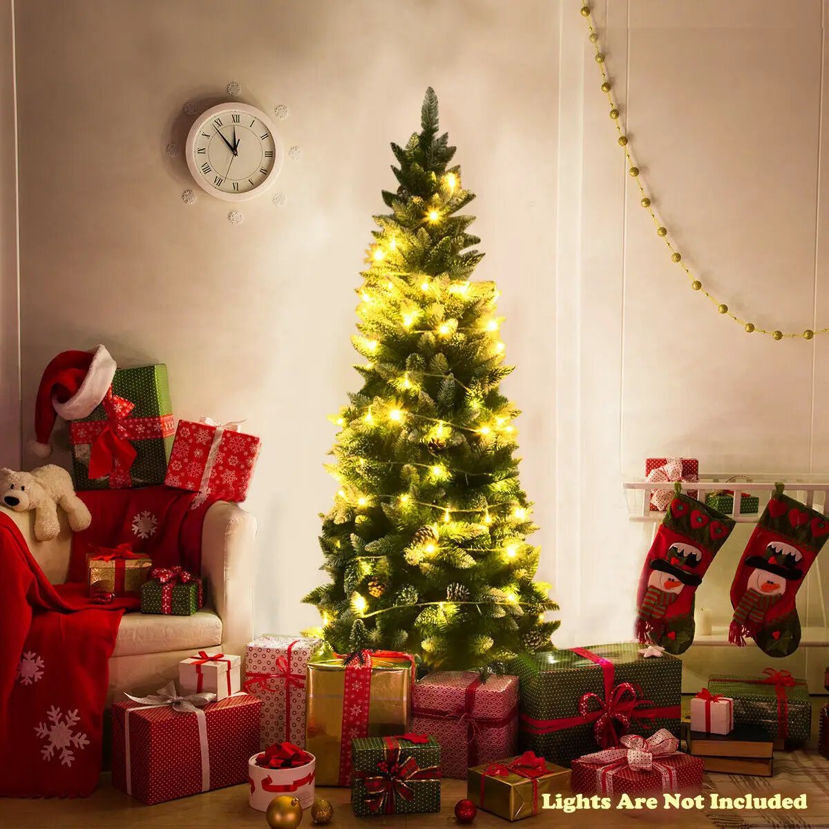 5/6/7.5 Feet Artificial Pencil Christmas Tree with Pine Cones, photo 15 of 24