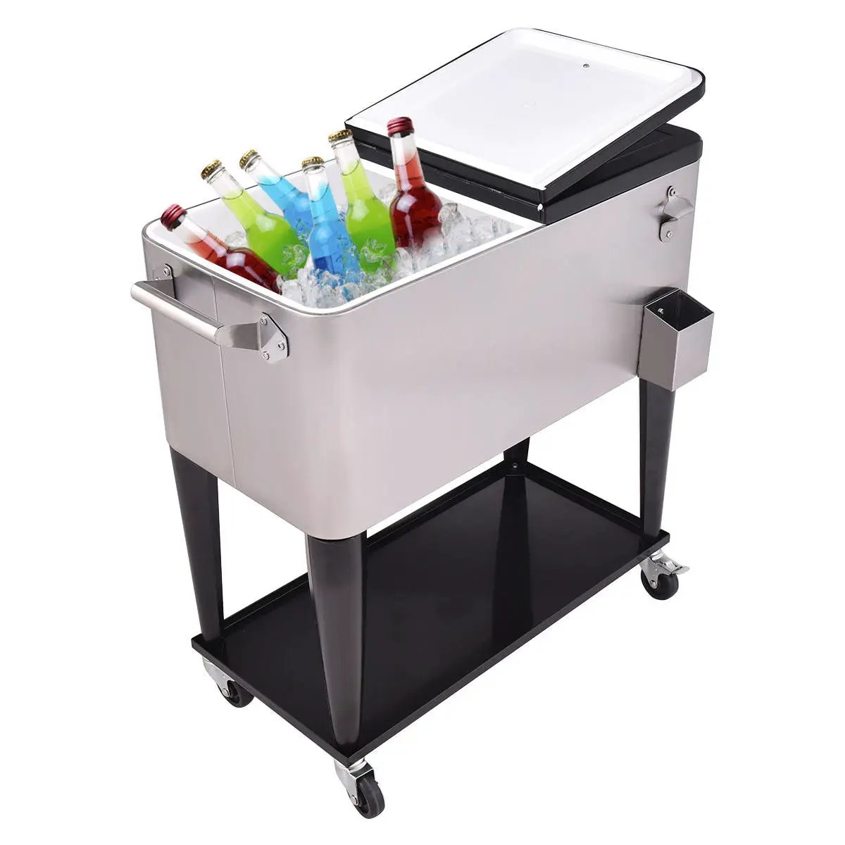 80 Quart Patio Rolling Stainless Steel Ice Beverage Cooler by DirectDeals