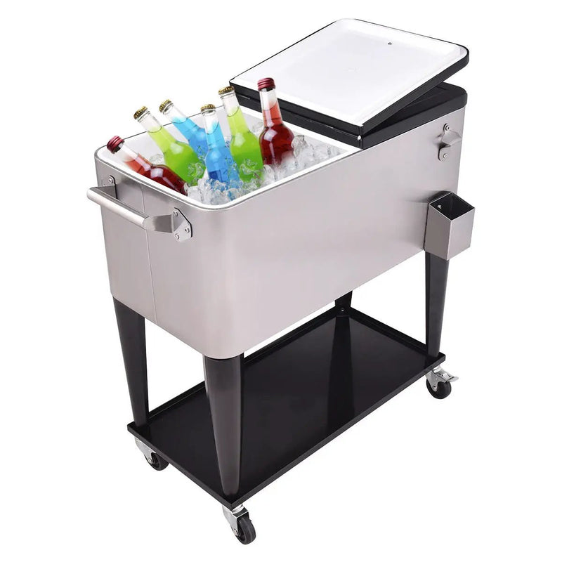 80 Quart Patio Rolling Stainless Steel Ice Beverage Cooler by DirectDeals