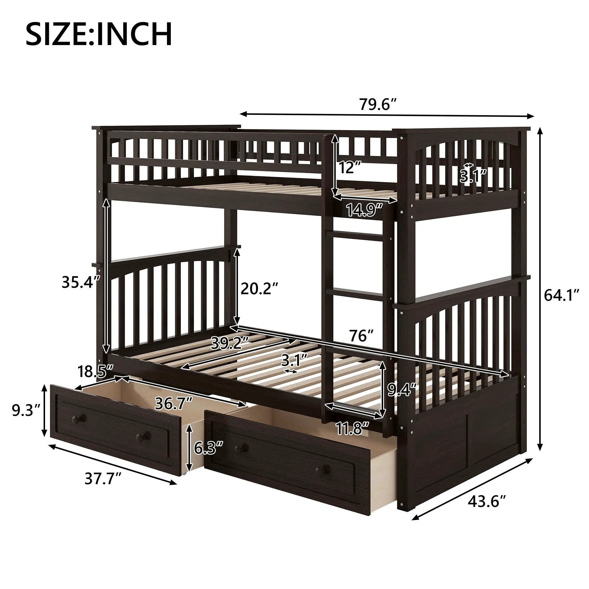 Bunk Bed With Drawers, Convertible Design by Unique Piece Furniture
