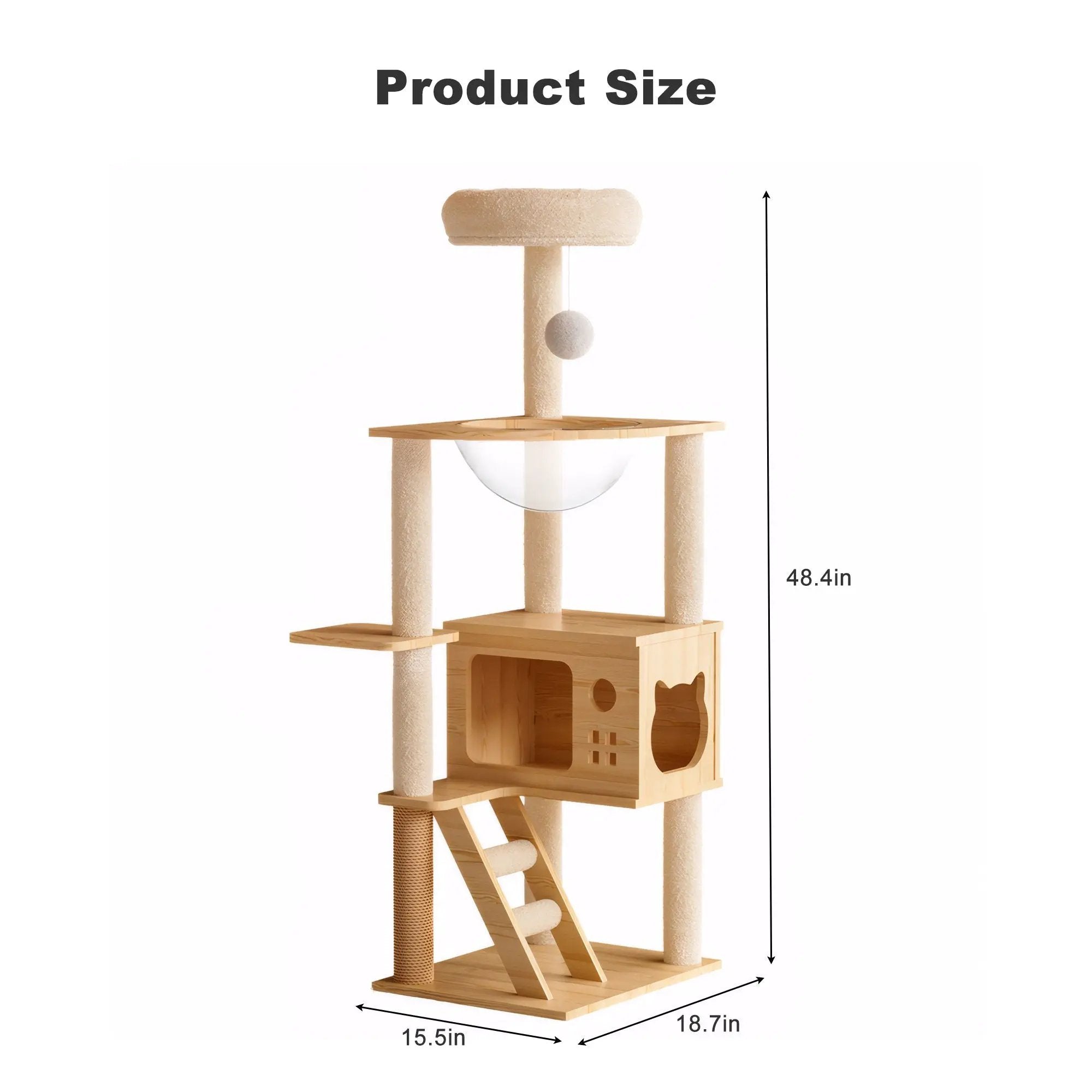 Modern Cat Tower, Wood Cat Tree Tower For Indoor Cats, Cat Tree With Sisal Covered Scratching Posts And Top Perch - Natural / White by HouseOfZazla