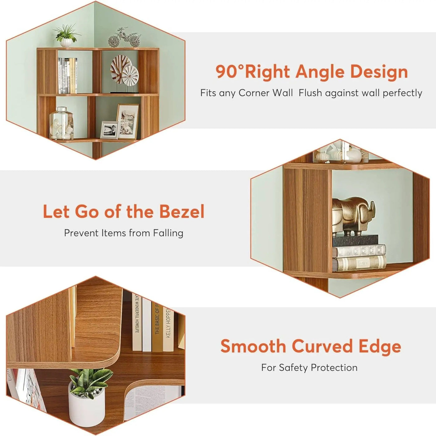 6 Tier Corner Bookshelf, L-Shaped Freestanding Shelf With Anti Drop Panels by HouseOfZazla