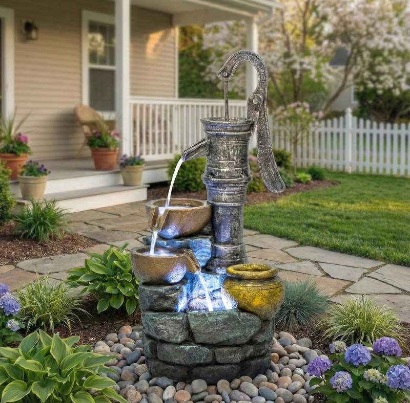 Resin Hand Pump Cascading Outdoor Fountain 32 Inch, photo 6 of 7