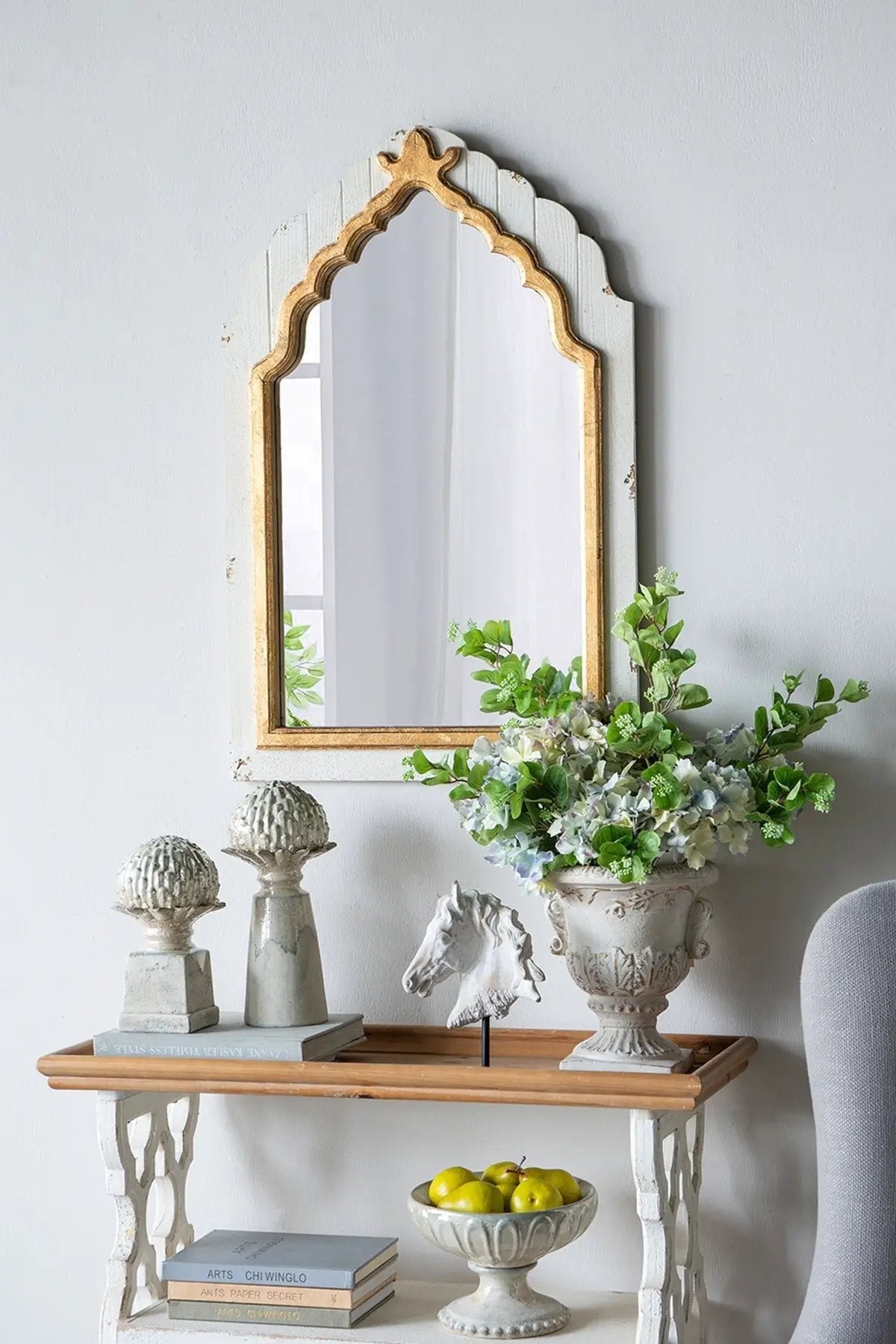 9.4x9.4x10.6' Decorative White Urn Planter with Distressed White Finish and Gold Accents by HouseOfZazla