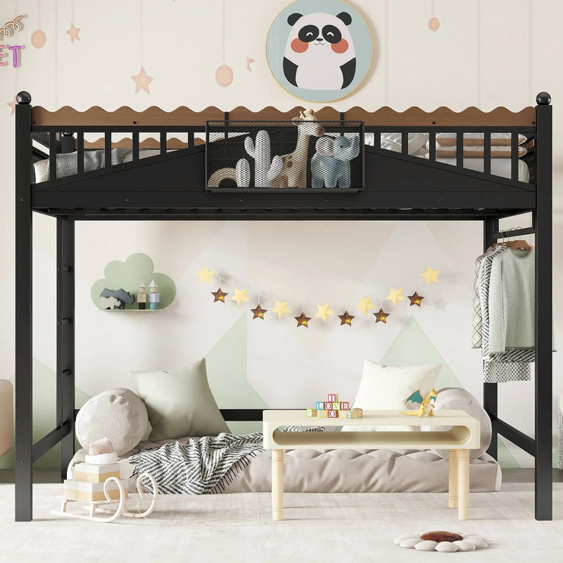 Full Size Loft Bed with Ladders and Storage Shelves by HouseOfZazla