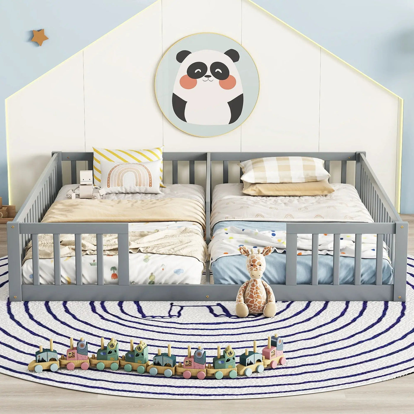 Double Floor Bed With Fence, Guardrails, Without Door by Unique Piece Furniture