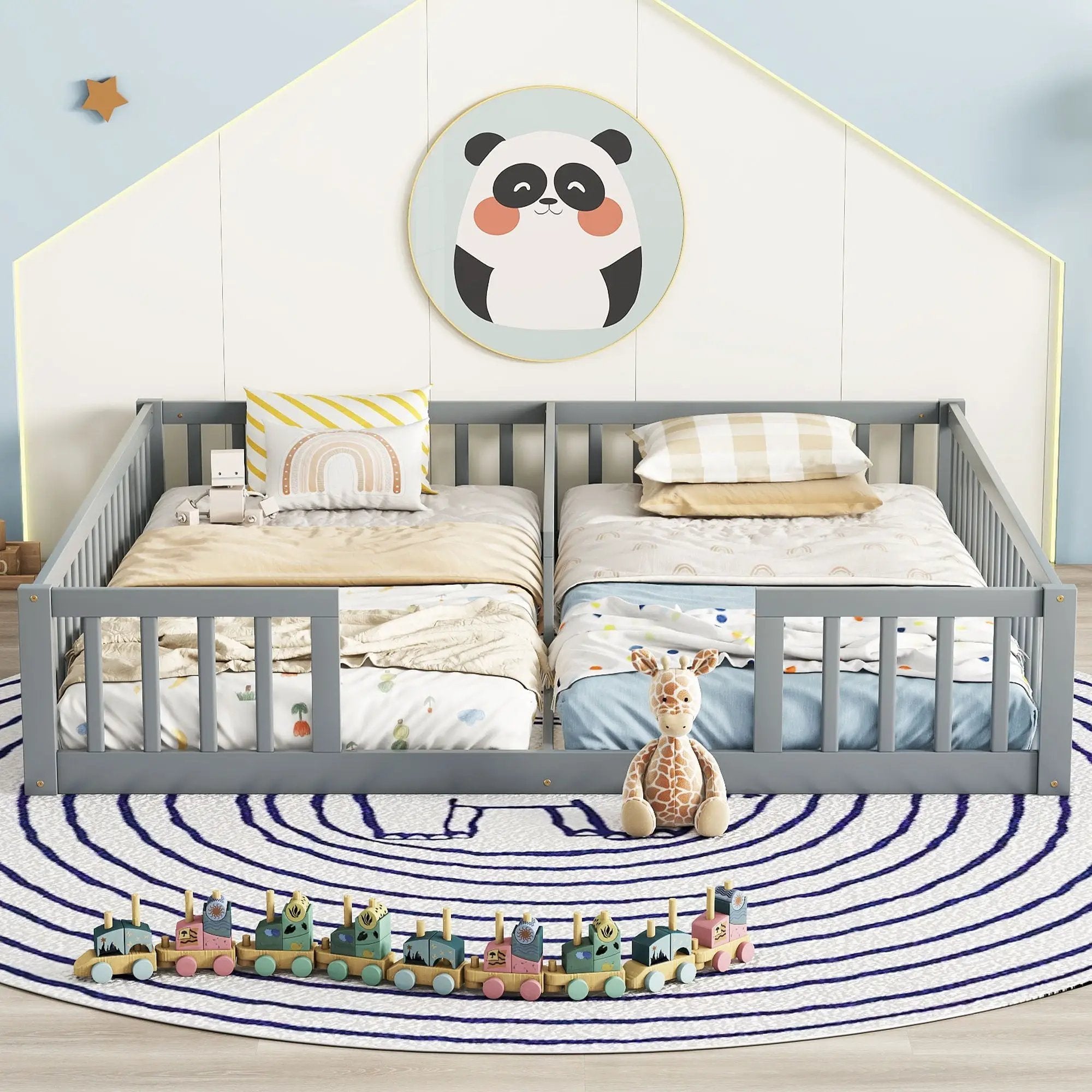 Double Floor Bed With Fence, Guardrails, Without Door by Unique Piece Furniture