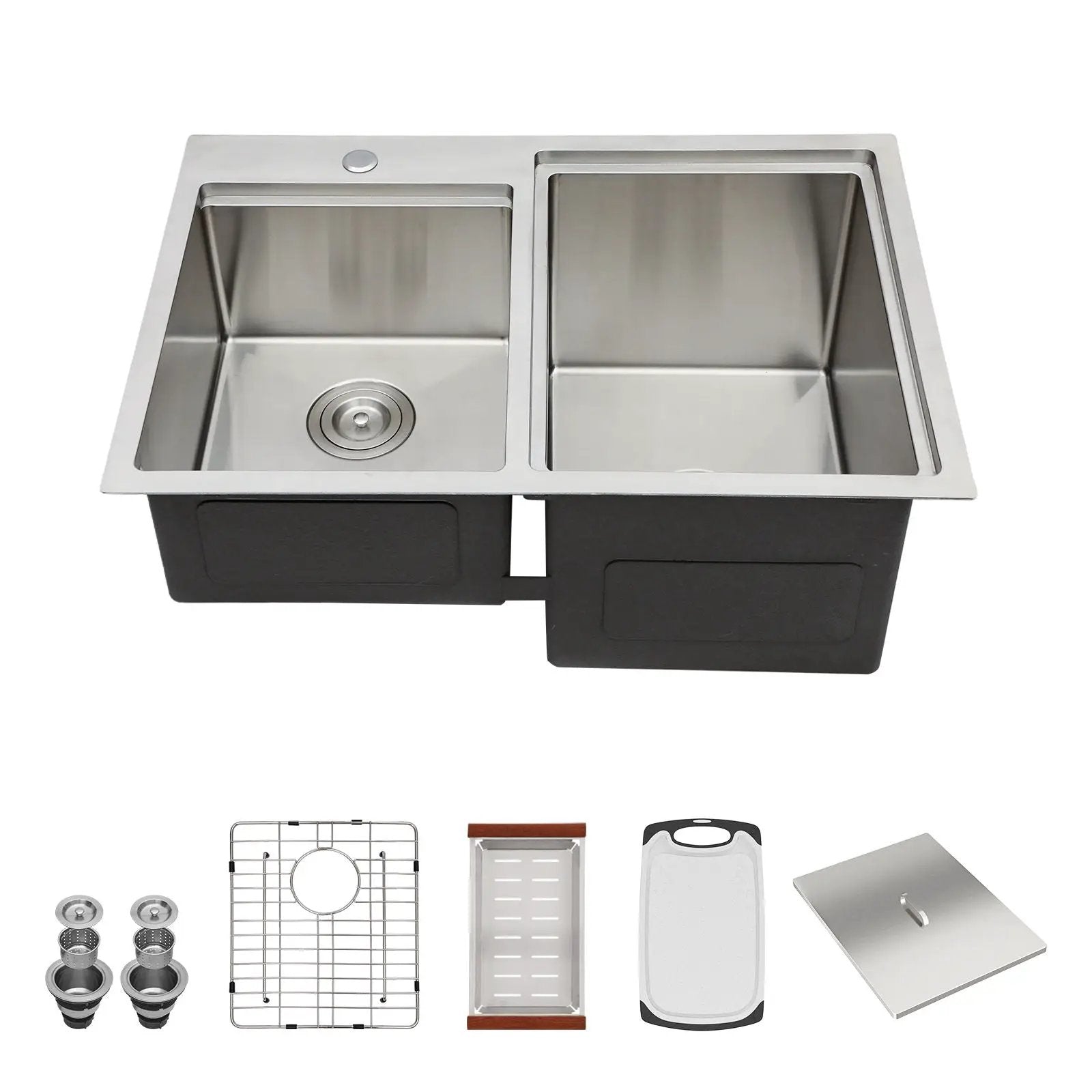 Outdoor Double Bowl Drop In Sink With Workstation - Brushed Nickel by HouseOfZazla