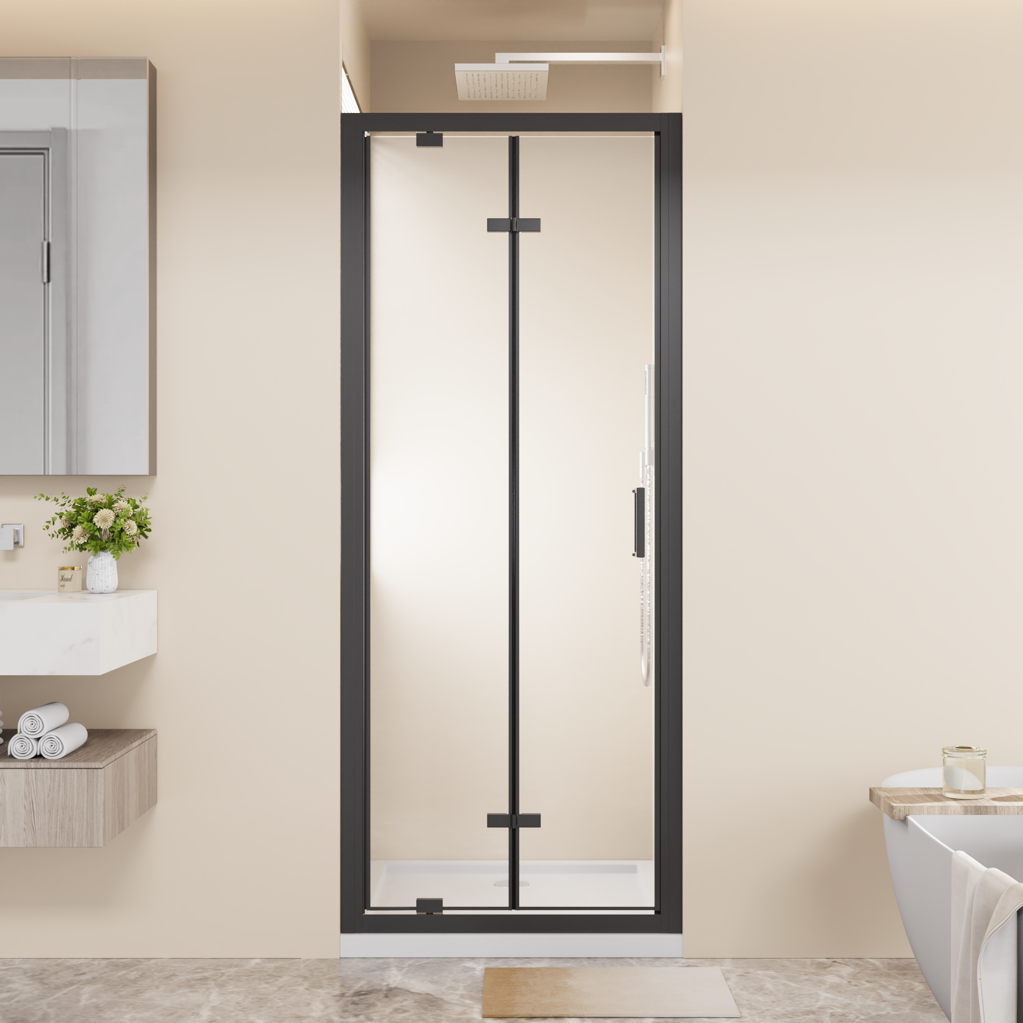 Framed Bi-Fold Pivot Shower Door 30"x72" Space-Saving Folding Shower Enclosure by HouseOfZazla
