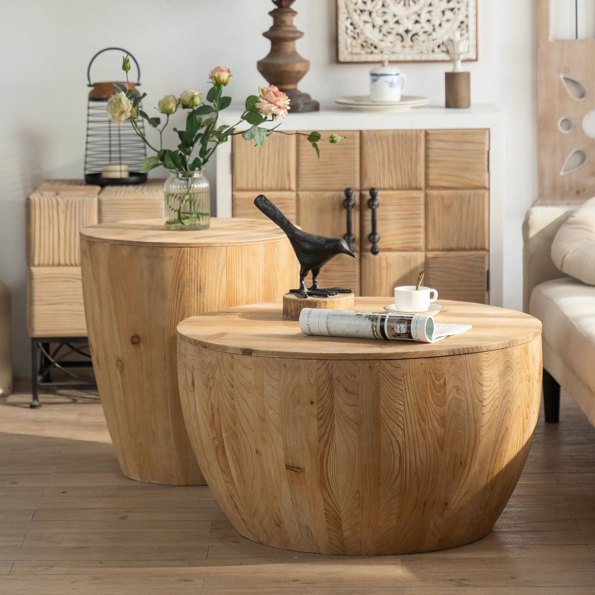 Vintage Style Barrel Coffee Table With Storage by Unique Piece Furniture