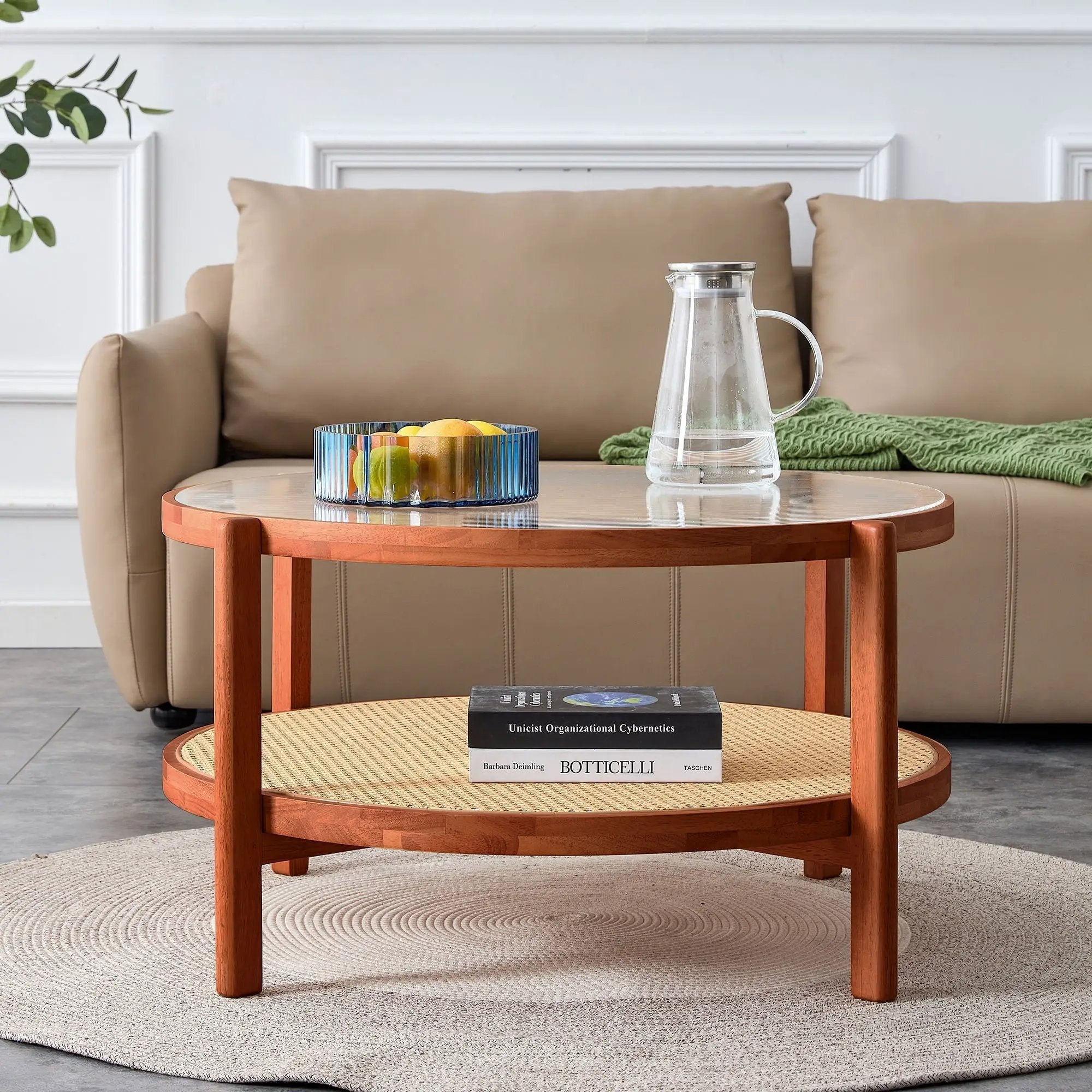 Modern Style Circular Double Layer Tea Table With Rattan Weave by HouseOfZazla