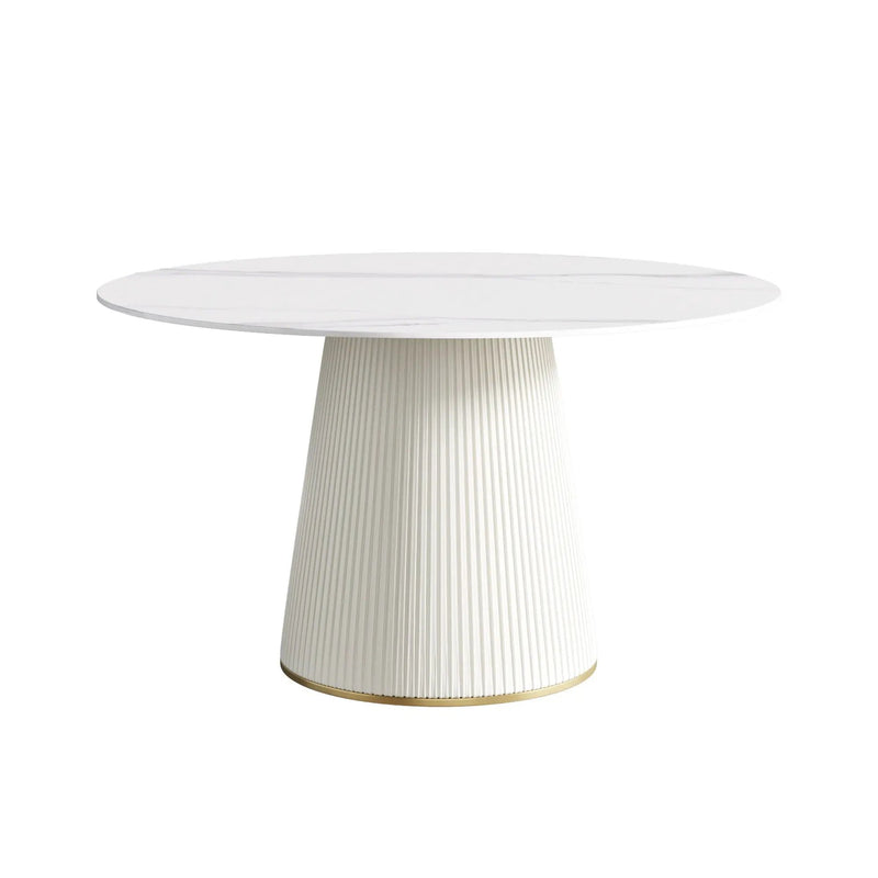 Modern Artificial Stone Round Plywood Base Dining Table, Can Accommodate 6 People, (Not Including Chairs) - White / Beige by HouseOfZazla