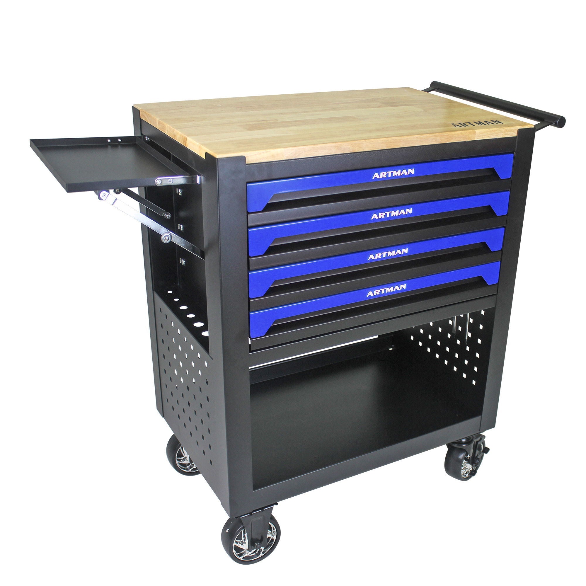 4 Drawers Multifunctional Tool Cart With Wheels And Wooden Top by HouseOfZazla