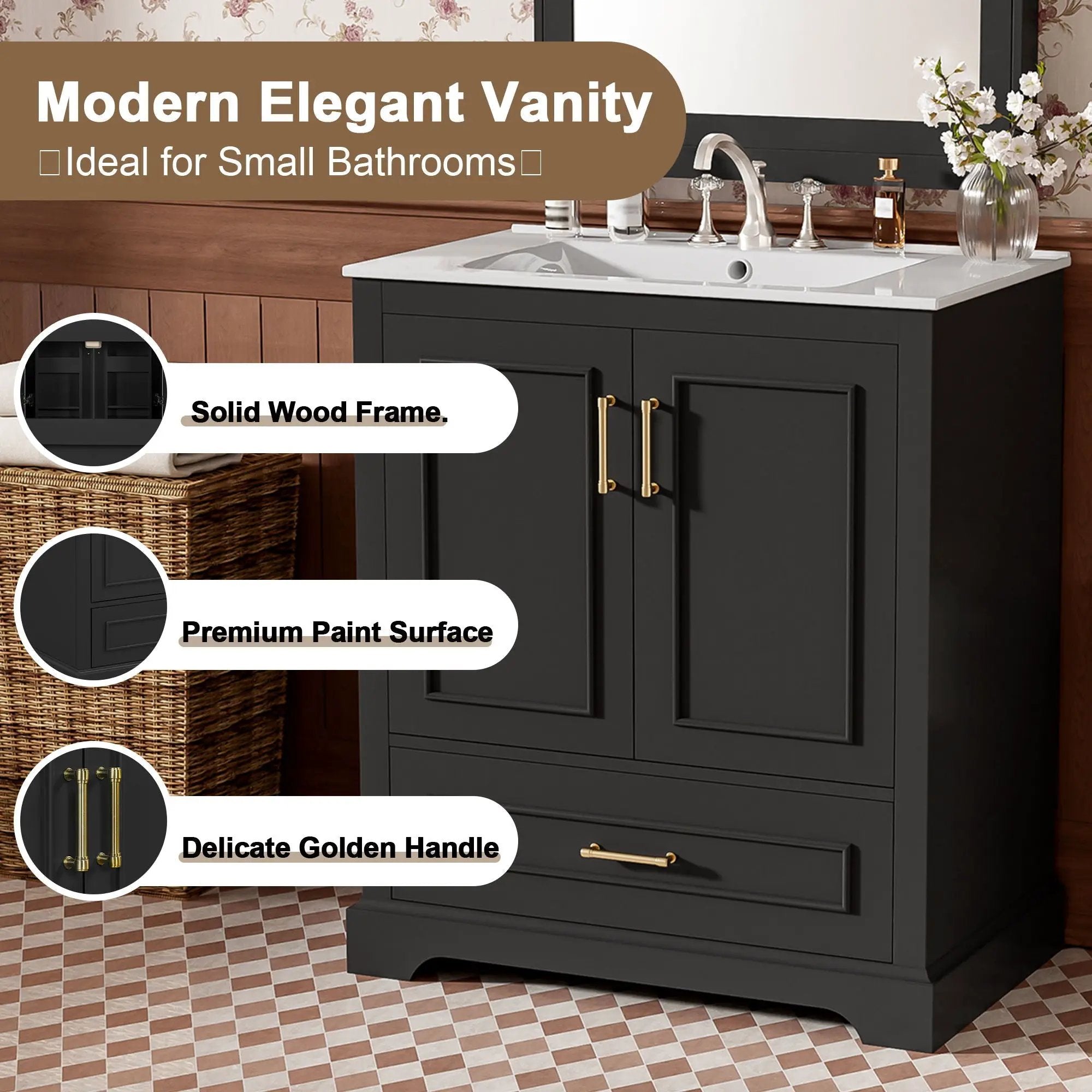 Bathroom Vanity With Sink, 1 Divided Drawer And 2 Soft Close Doors With Double Shelf by Unique Piece Furniture