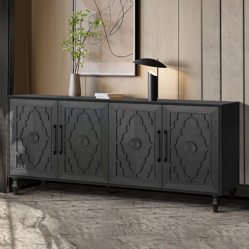 Carved Flower Door Large Storage Cabinet with Metal Handle by HouseOfZazla