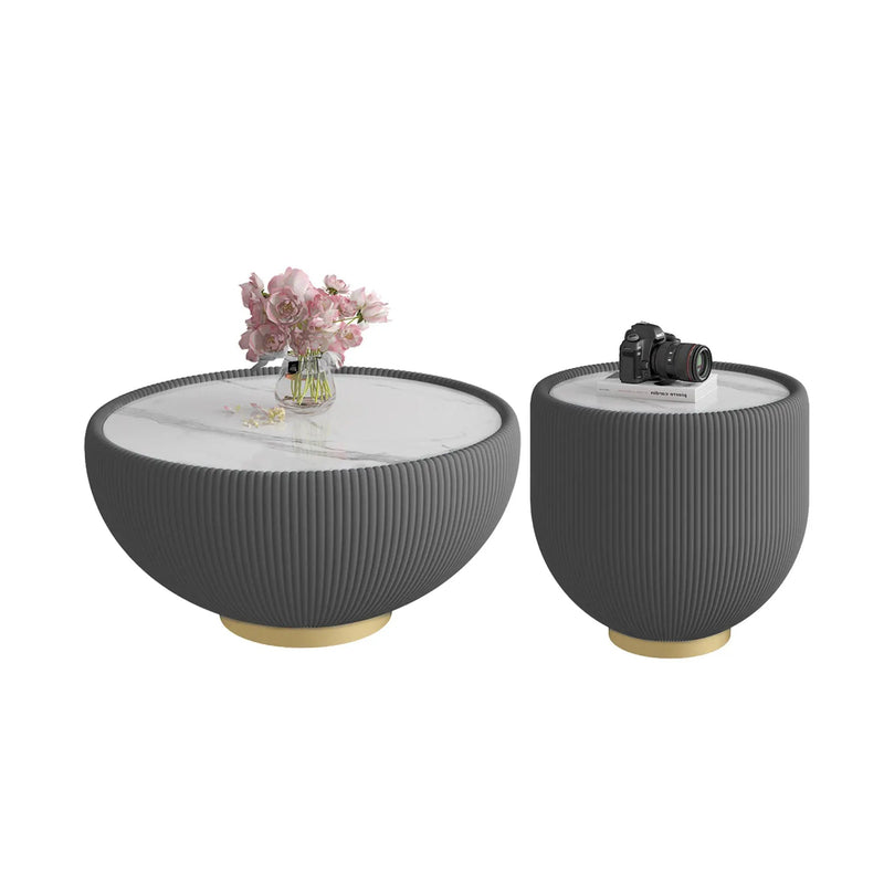 Modern Round Sintered Stone Pattern Tabletop Side Table by HouseOfZazla