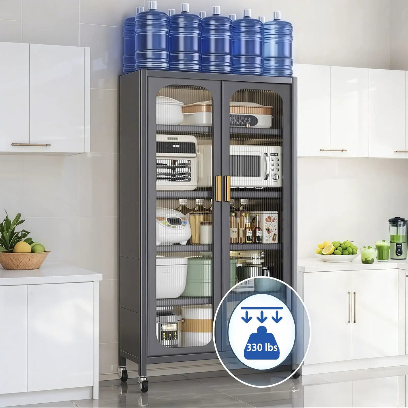 6 Tier Storage Cabinet With Transparent Door, Adjustable Shelves & Wheels by Unique Piece Furniture