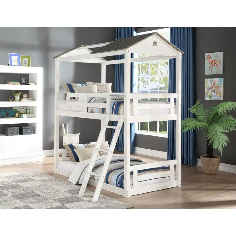 Nadine Cottage - Twin Over Twin Bunk Bed - Weathered White & Washed Gray by Unique Piece Furniture