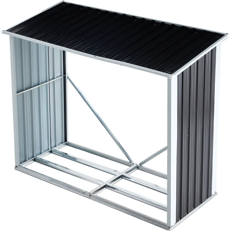 Log Storage Shed, Log Holder With Roof, Log Storage Shed, Firewood Rack For Backyard Garden Patio Porch, Anthracite Galvanized Steel - Black by HouseOfZazla