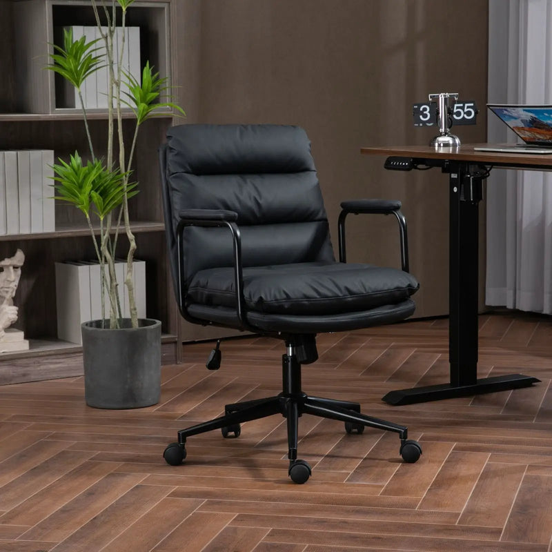 Office Chair, Mid Back Home Office Desk Task Chair With Wheels And Arms Ergonomic Computer Rolling Swivel Chair With Padded Armrest by Unique Piece Furniture