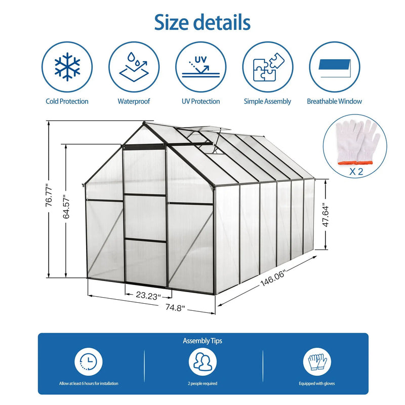 Polycarbonate house Raised Base And Anchor Aluminum Heavy Duty Walk-In houses For Outdoor Backyard In All Season by HouseOfZazla