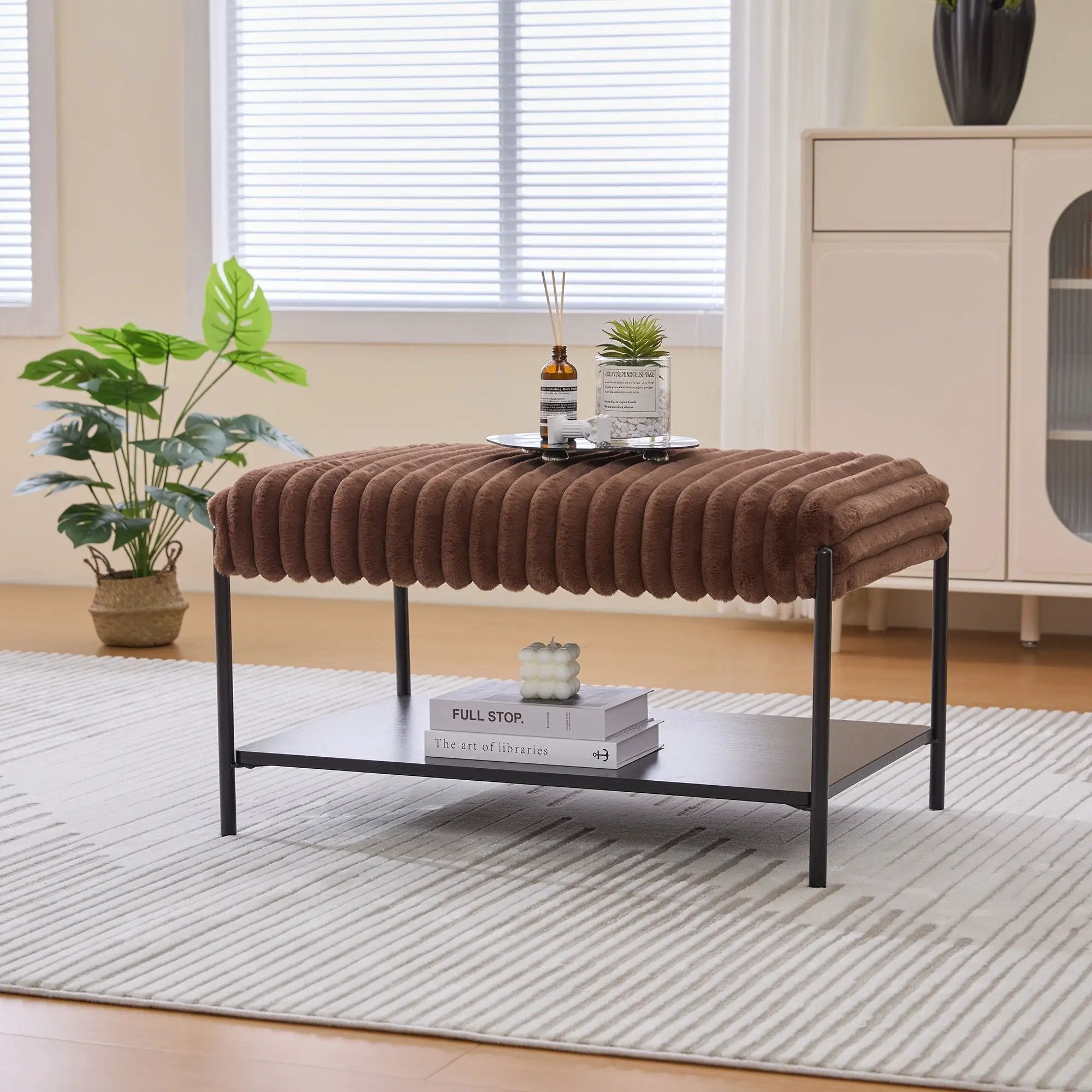 Upholstered Ottoman Coffee Table Foot Rest With Open Storage by Unique Piece Furniture