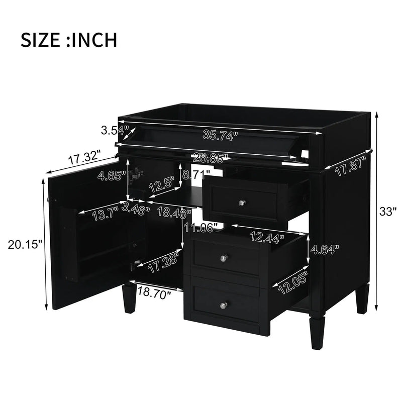 Bathroom Vanity With 2 Drawers And Tip-Out Drawer, Storage Cabinet by Unique Piece Furniture