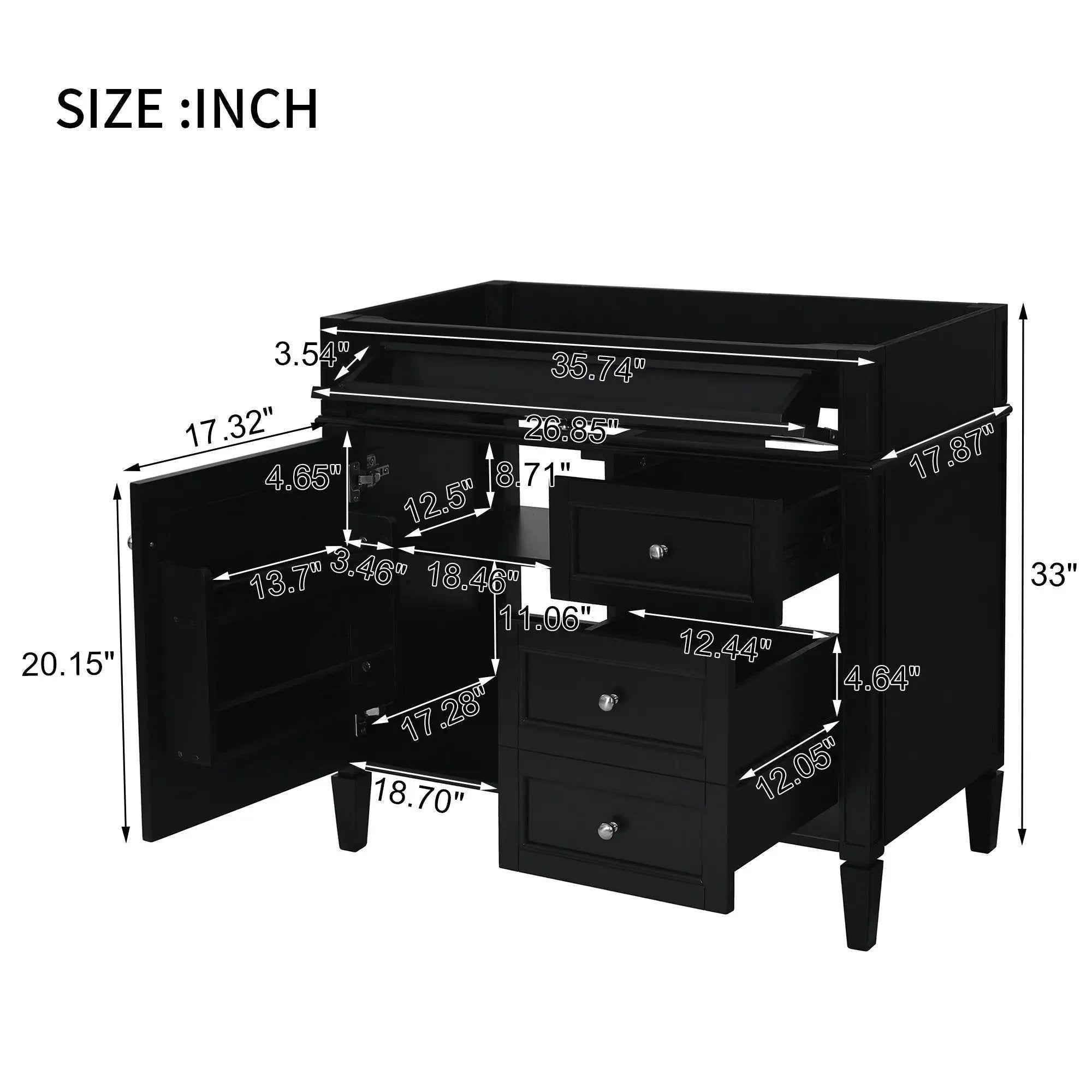 Bathroom Vanity With 2 Drawers And Tip-Out Drawer, Storage Cabinet by HouseOfZazla