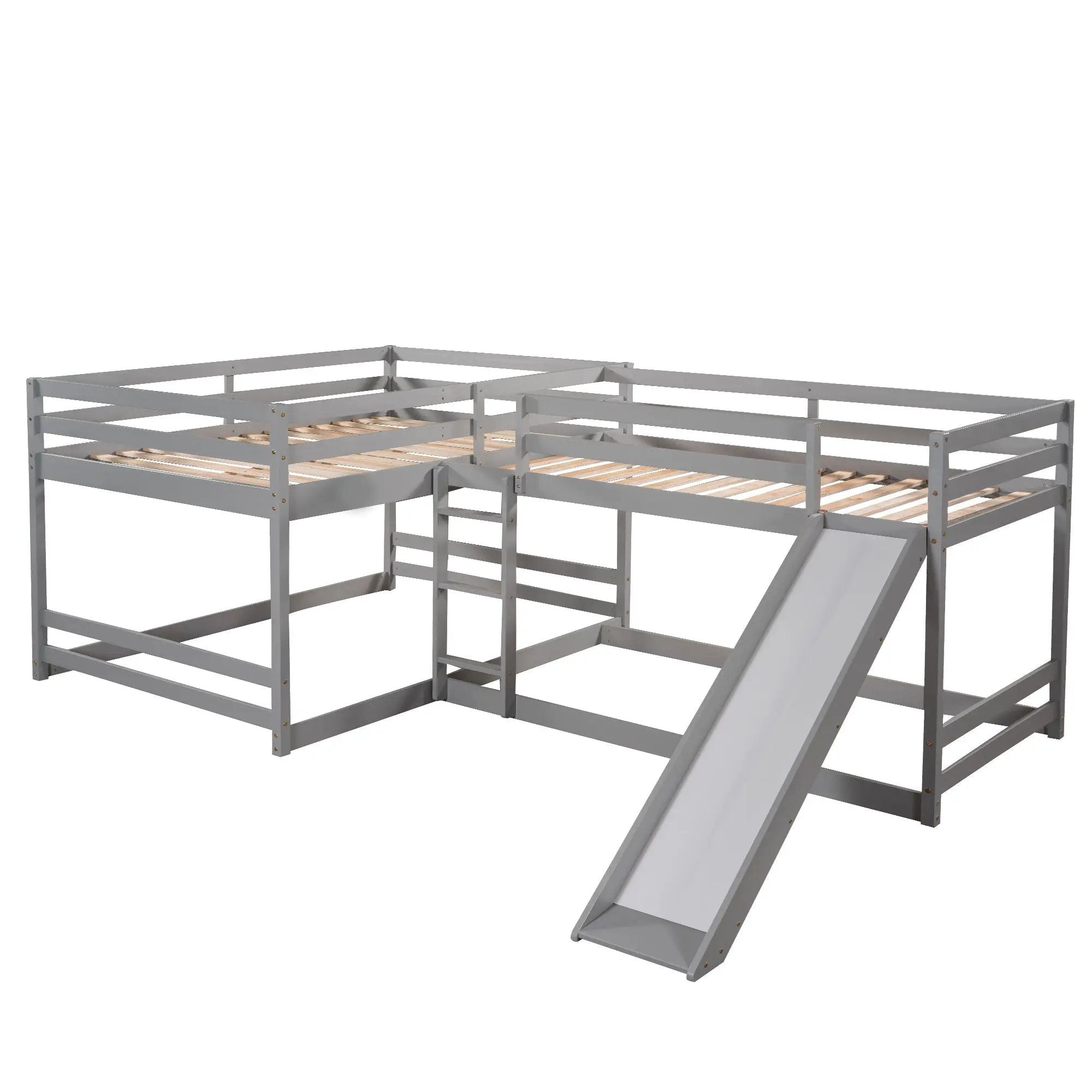 L-Shaped Bunk Bed With Slide And Short Ladder by Unique Piece Furniture