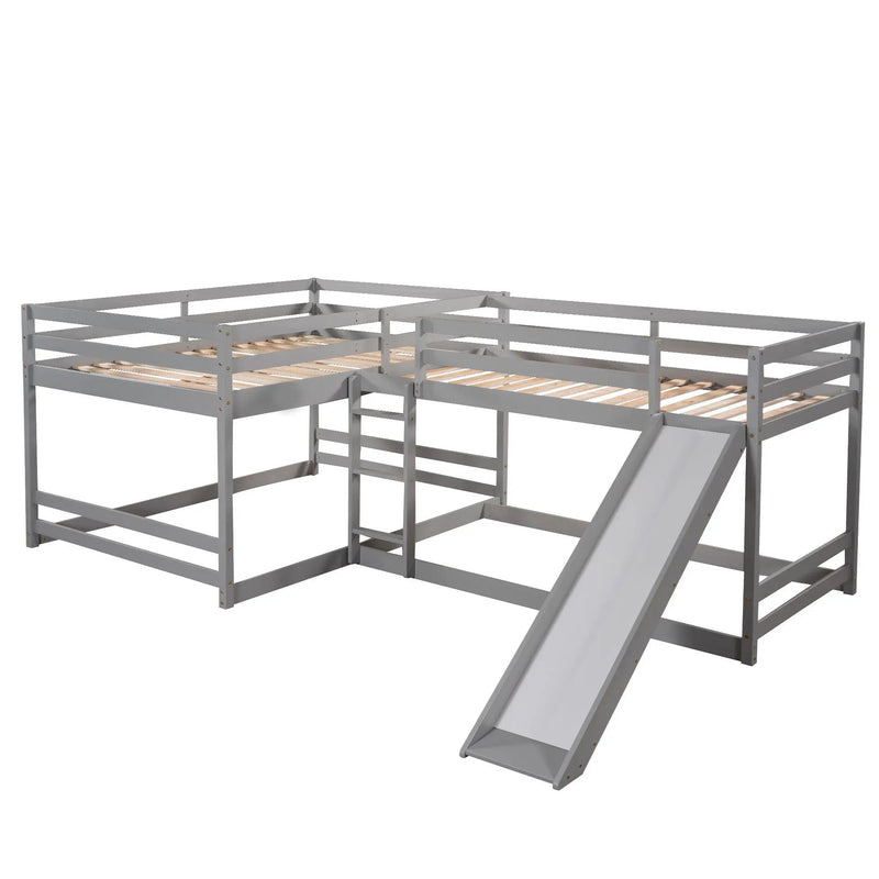 L-Shaped Bunk Bed With Slide And Short Ladder by Unique Piece Furniture