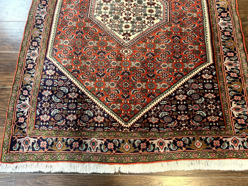 Persian Bidjar Rug 4x5, Finely Hand Knotted Vintage Carpet, Red and Navy Blue, Handmade Wool Rug, 180 KPSI by Jewel Rugs