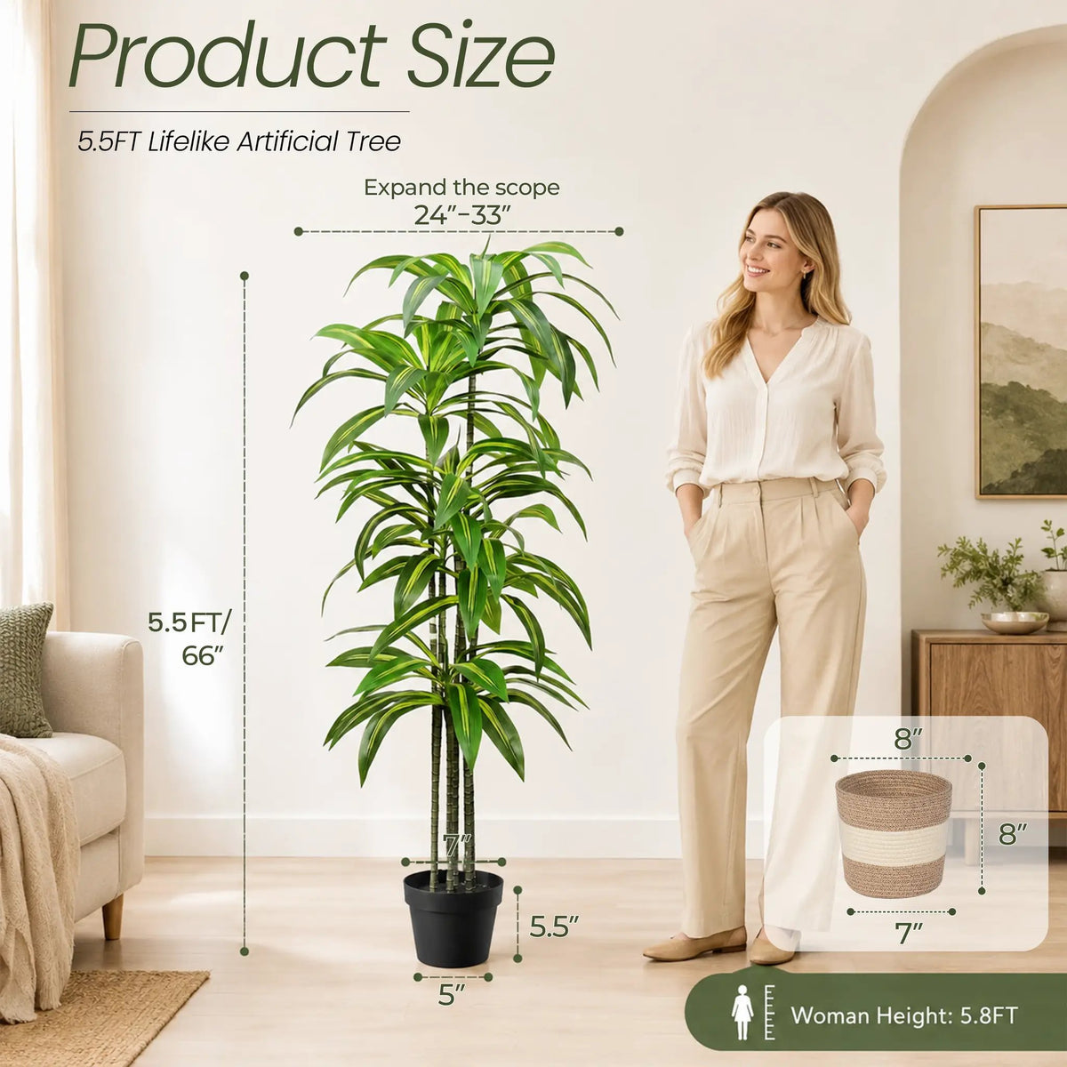 Dracaena Artificial Plant Indoor - 5.5FT by HouseOfZazla