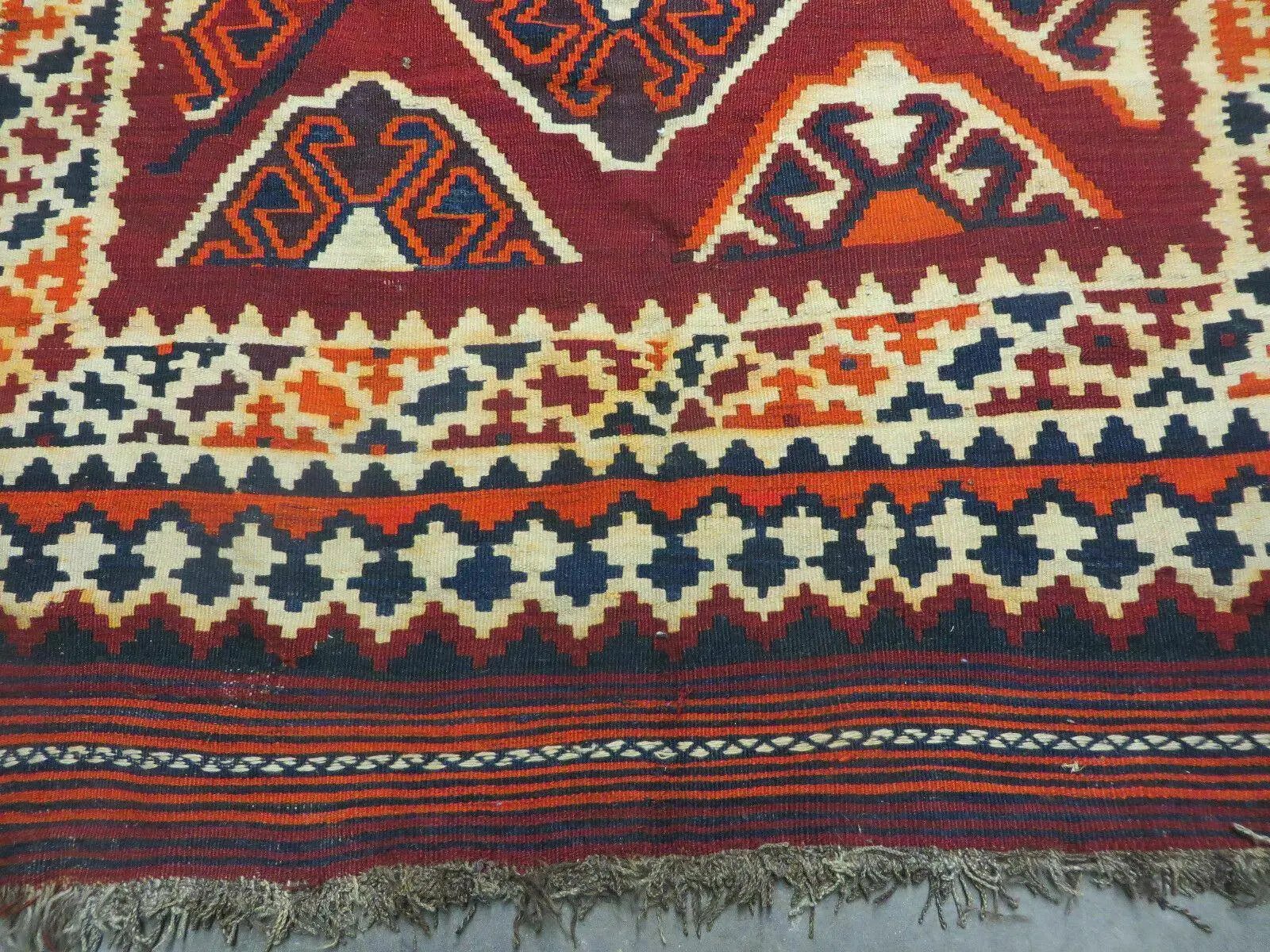 5' X 10' Antique Turkish Kilim Handmade Flat Weave Wool Rug Red Colorful Veg Dye Bohemian Boho Chic Tribal Style And Design by Jewel Rugs