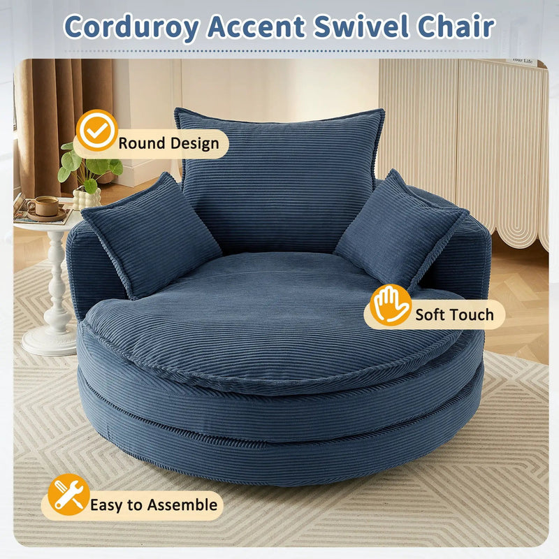 360° Swivel Accent Barrel Chair With Dual Layer Cushion And 3 Removable Pillows by HouseOfZazla