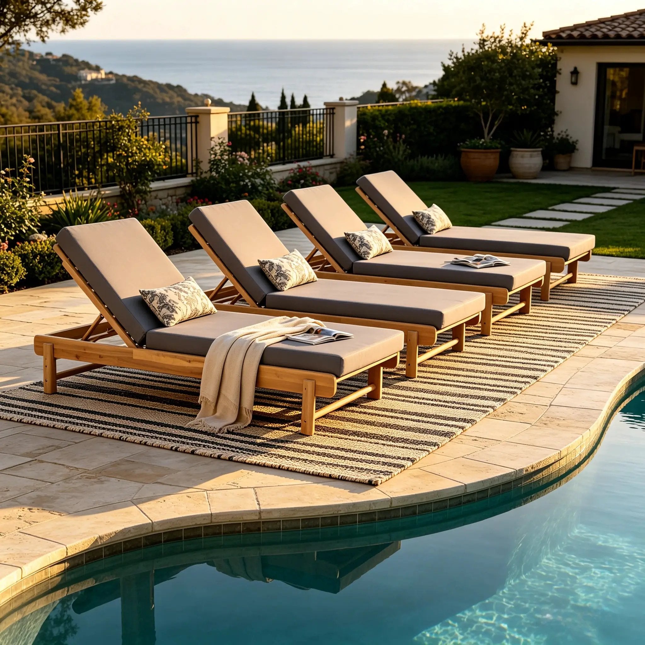 Light Teak Acacia Wood Chaise Lounge Set by HouseOfZazla