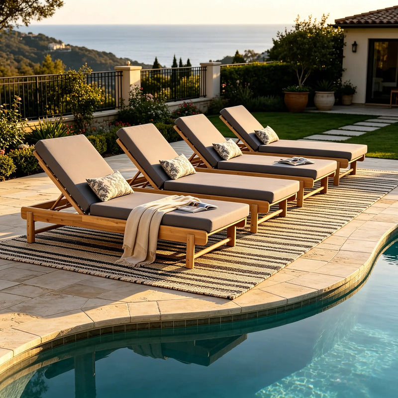Light Teak Acacia Wood Chaise Lounge Set by HouseOfZazla