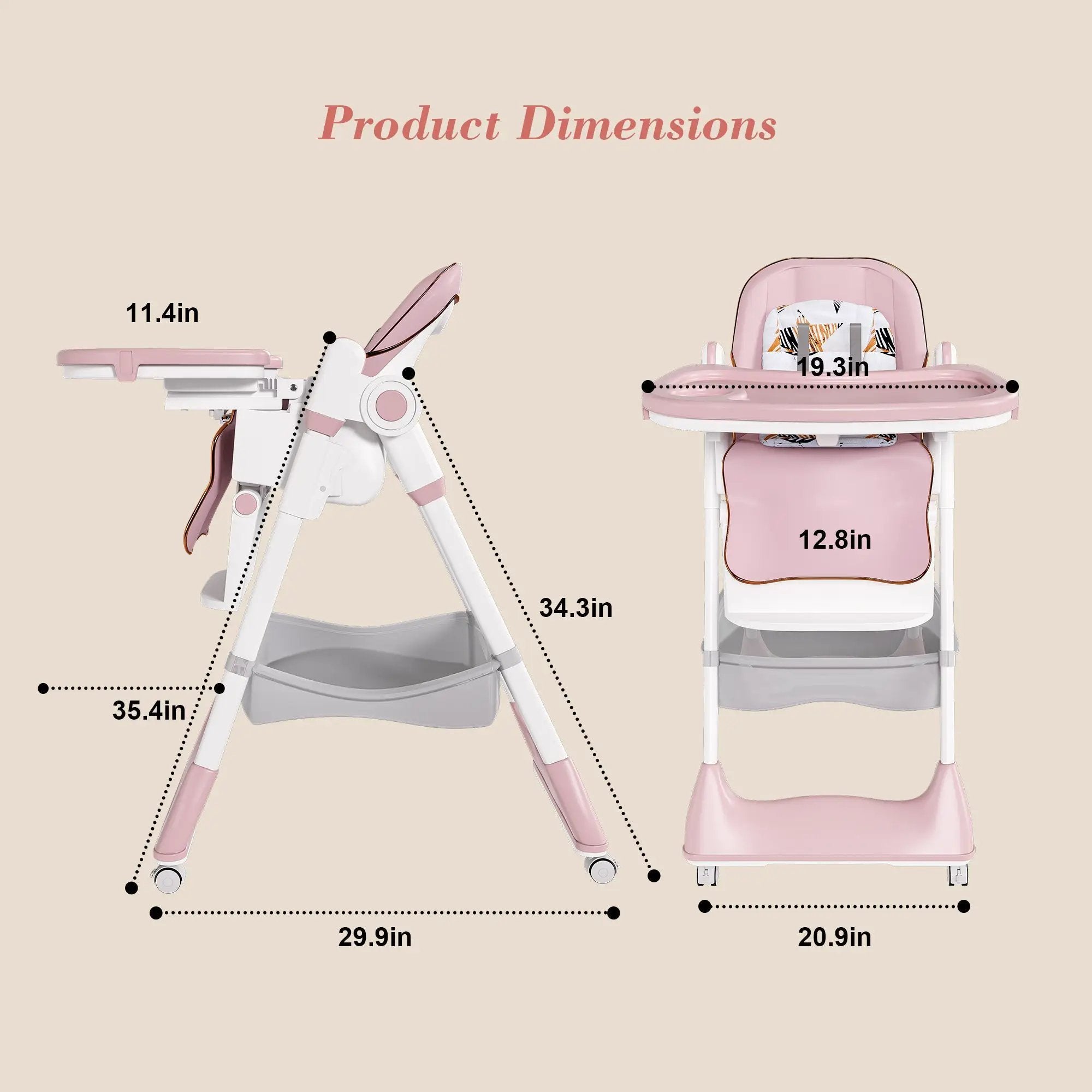 Adjustable Baby High Chair 0-6 Years – Portable Infant Feeding Seat (Pink) by HouseOfZazla