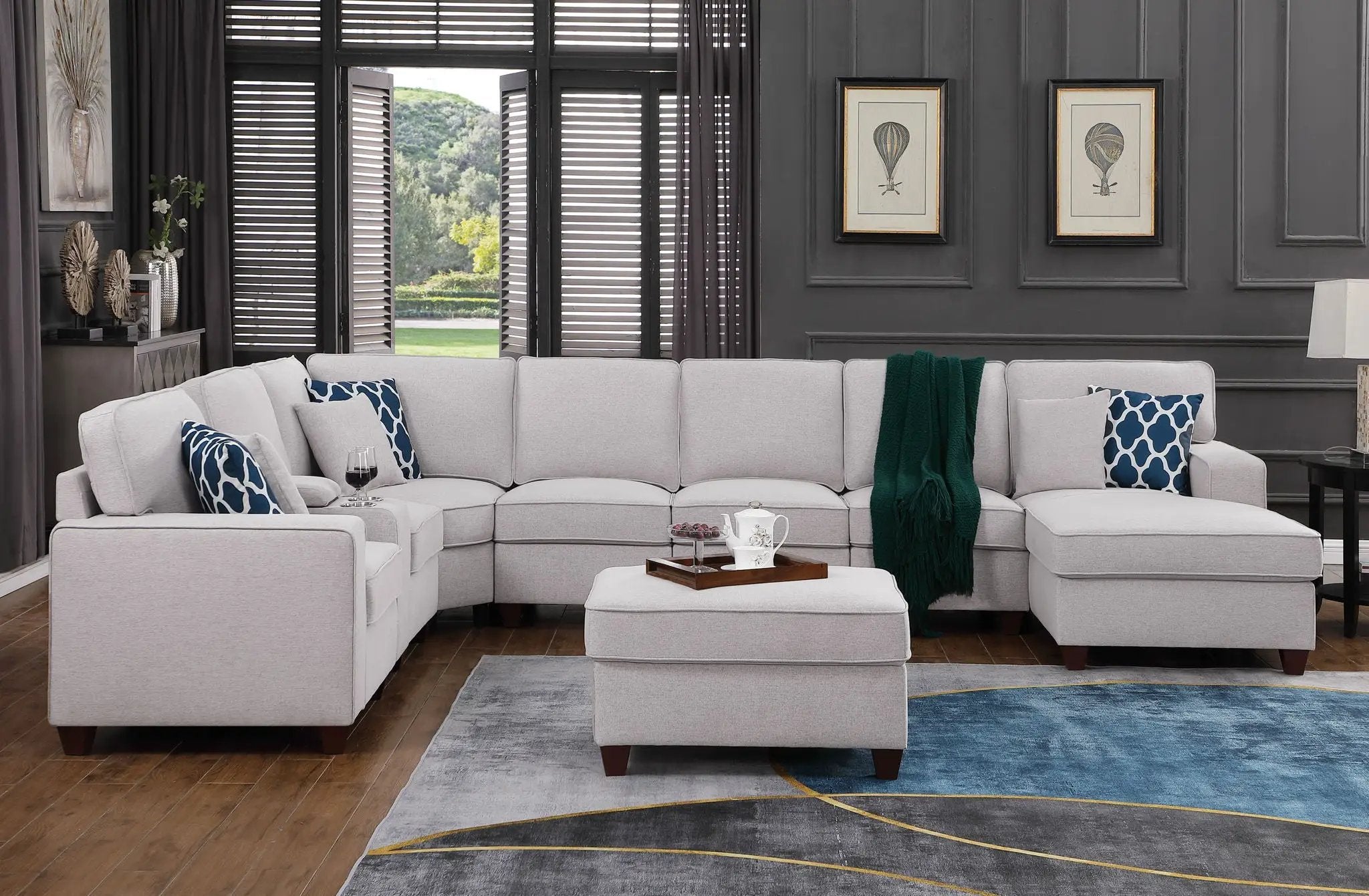Eric - 9 Piece Upholstered Sectional With Ottoman by Unique Piece Furniture