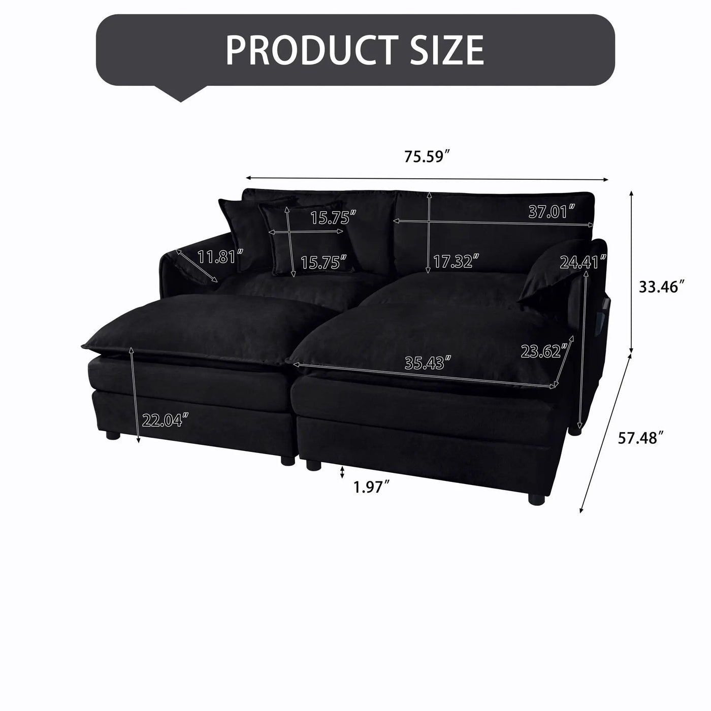 Modern Comfy Deep Seat Modular Sectional Sofa Cloud Couch With Ottoman by Unique Piece Furniture
