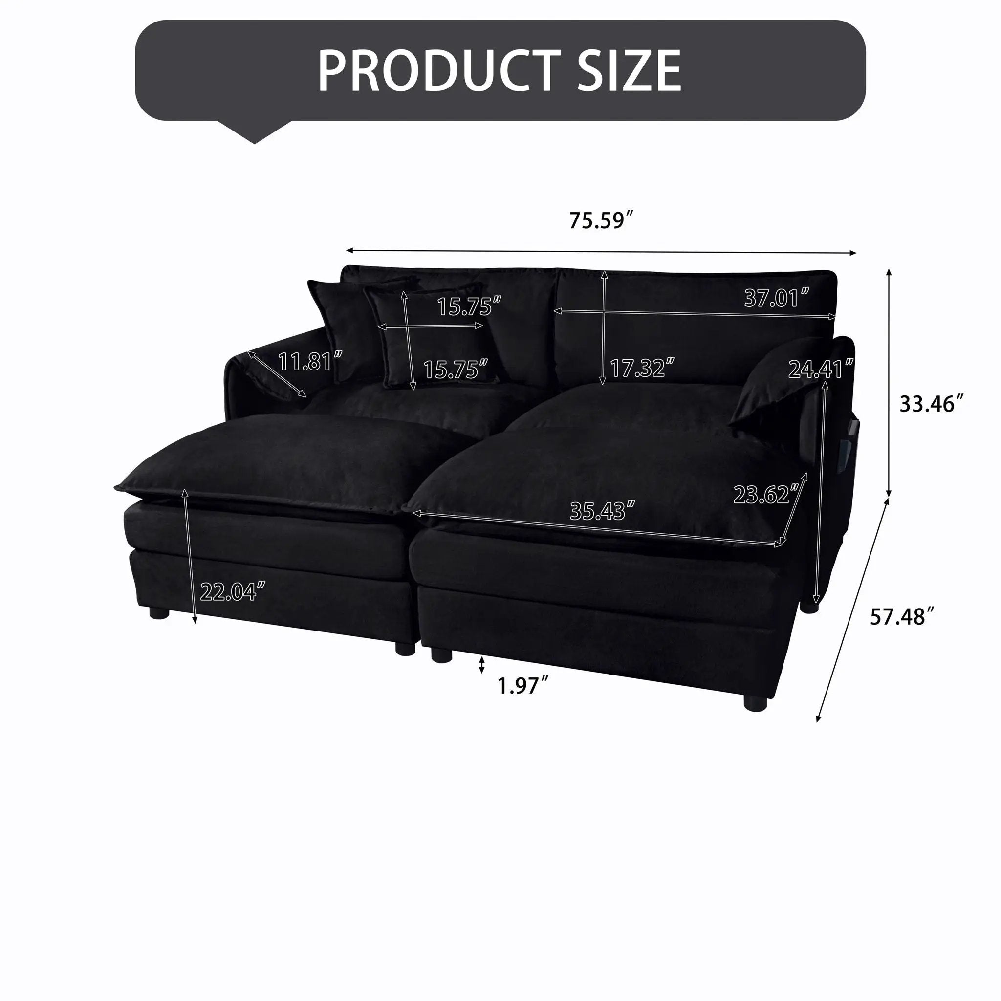 Modern Comfy Deep Seat Modular Sectional Sofa Cloud Couch With Ottoman by Unique Piece Furniture