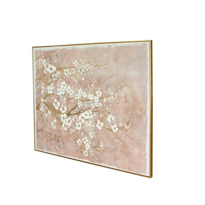 59.1x47.2 Hand-Painted Cherry Blossom Canvas Art with Blush Pink and White Finish by HouseOfZazla