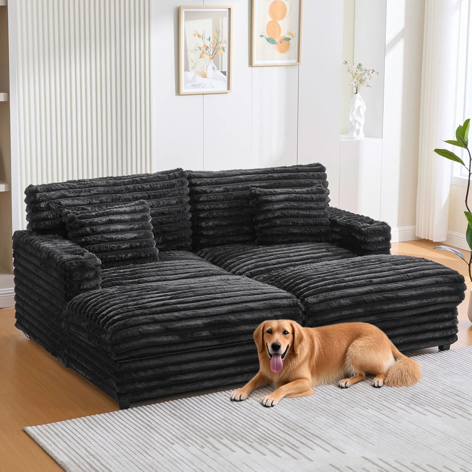 Oversized Double Chaise Lounge Sofa Bed With USB Ports And Cup Holders by Unique Piece Furniture