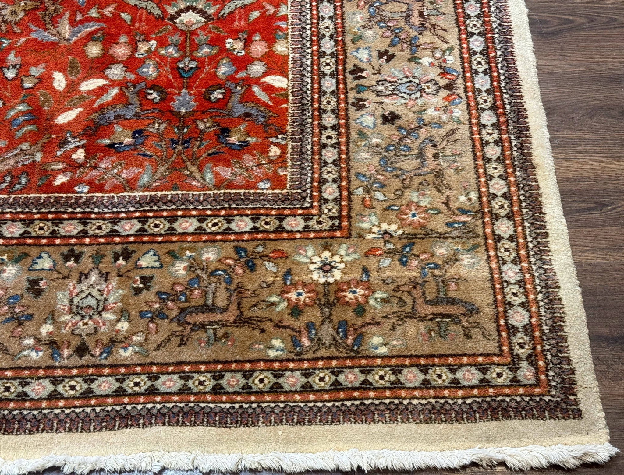 Persian Tabriz Rug 6x10, Burnt Orange and Tan, Animal Pictorials, Deer, Floral, Taba Tabae Carpet by Jewel Rugs