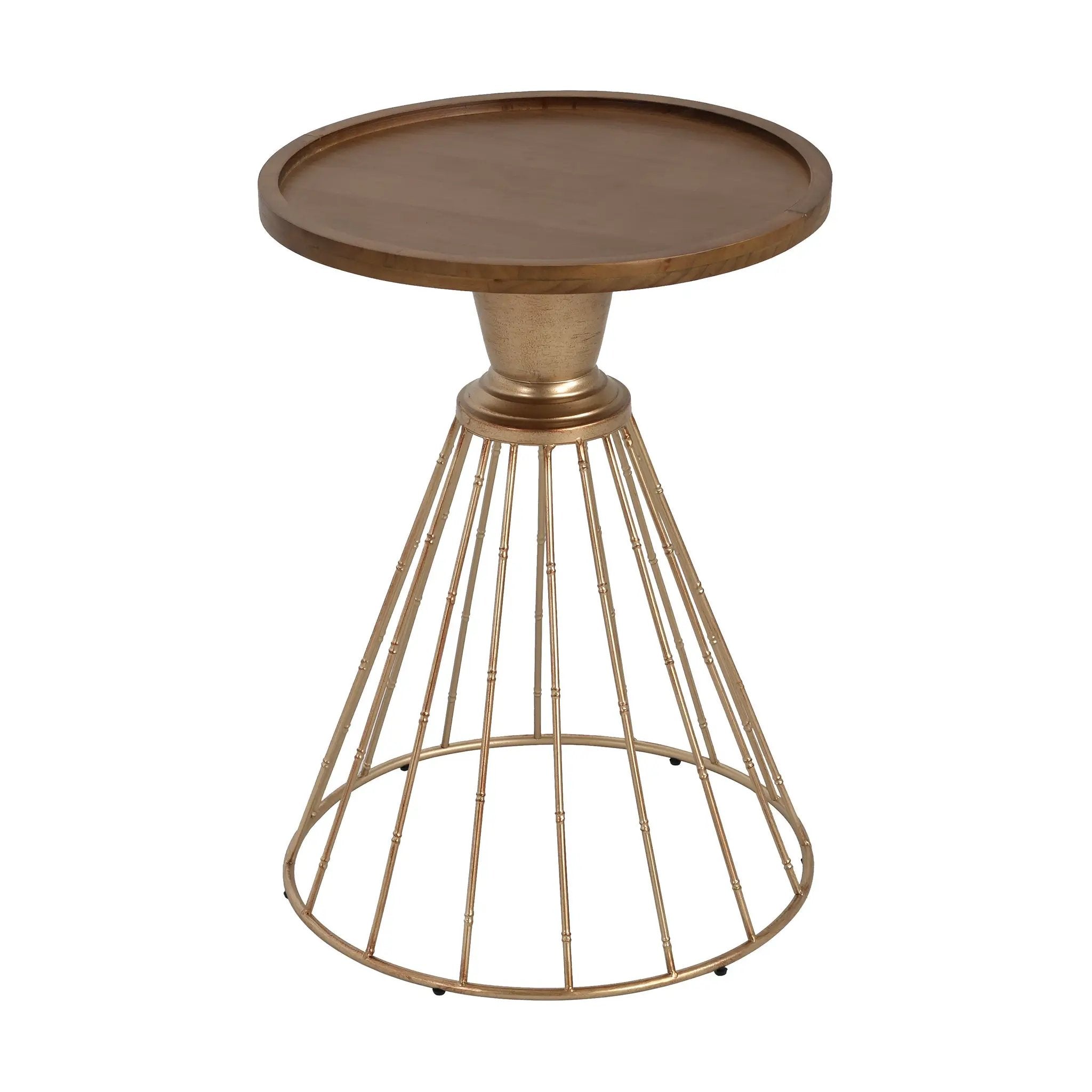 Hollow Edge Retro Art Pine Side Table with Antique Gold and Natural Color by HouseOfZazla
