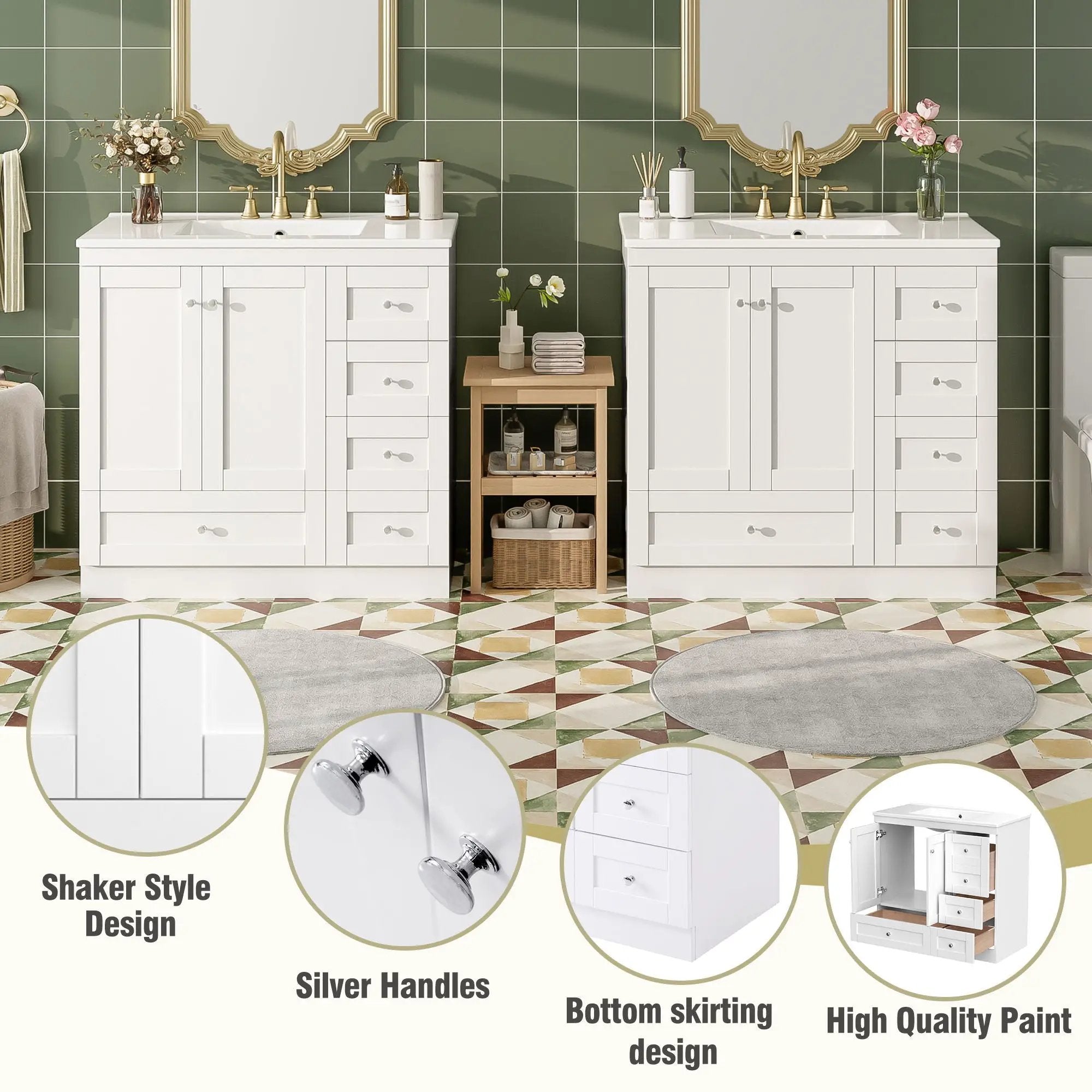 Shaker Free Standing Bathroom Vanity Cabinet & Sink, Soft Close Drawers, Soft Close Doors by Unique Piece Furniture