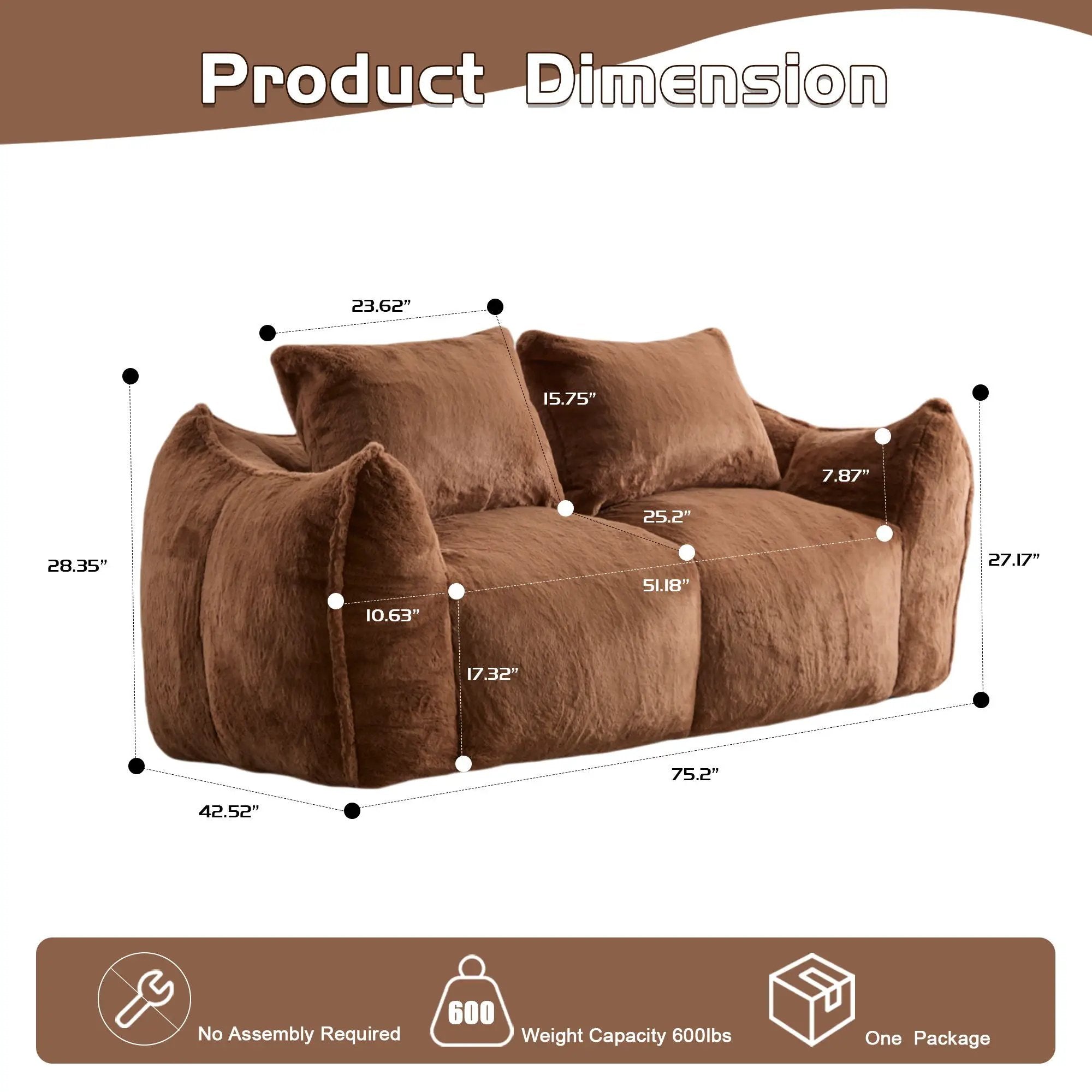 Giant Bean Bag Couch, Ultra Soft Fluffy Loveseat For Living Room by Unique Piece Furniture