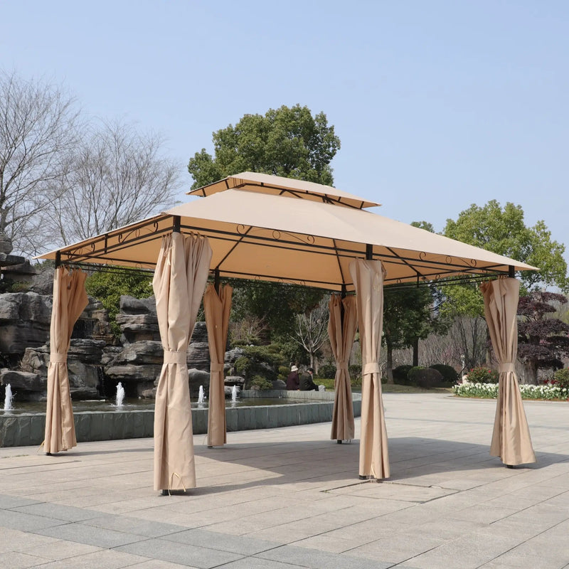 Khaki Outdoor Patio Gazebo Canopy Tent with Ventilated Double Roof by HouseOfZazla