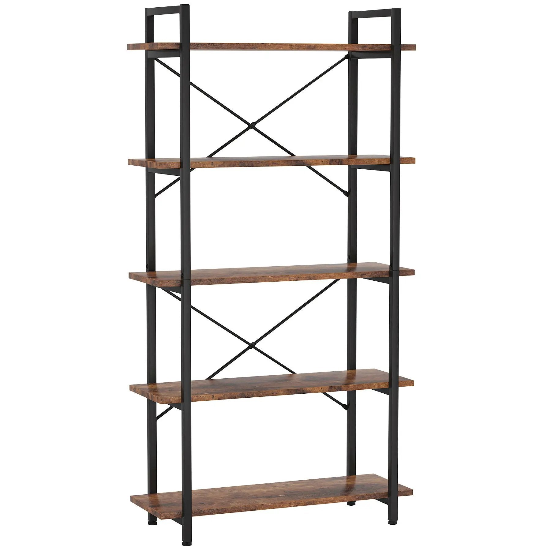 5 Tier Bookshelf Unit With Accents For Living Room - Black / Brown by HouseOfZazla