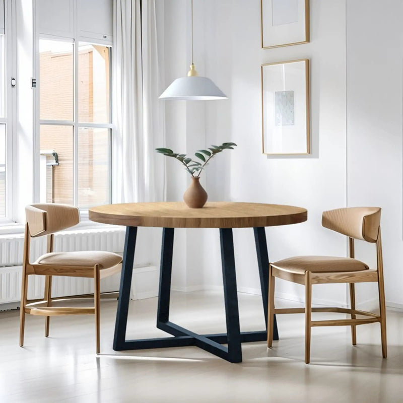 Round Dining Table With Wire Brushed Mindi Top And Mahogany Base - Wheat by Unique Piece Furniture