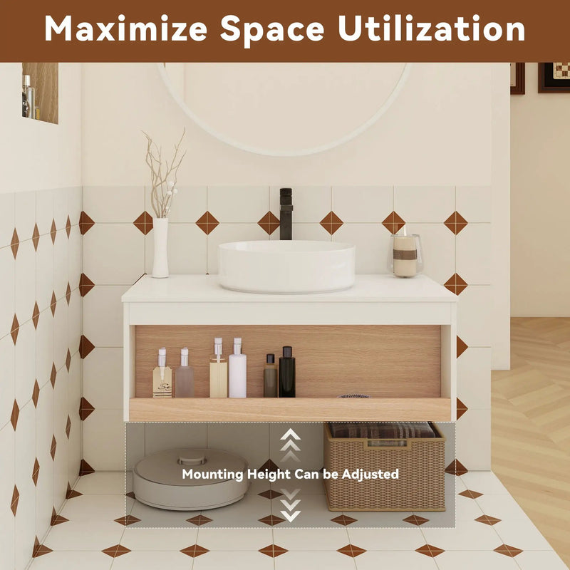 Floating Bathroom Vanity With Glossy Round Vessel Sink by Unique Piece Furniture